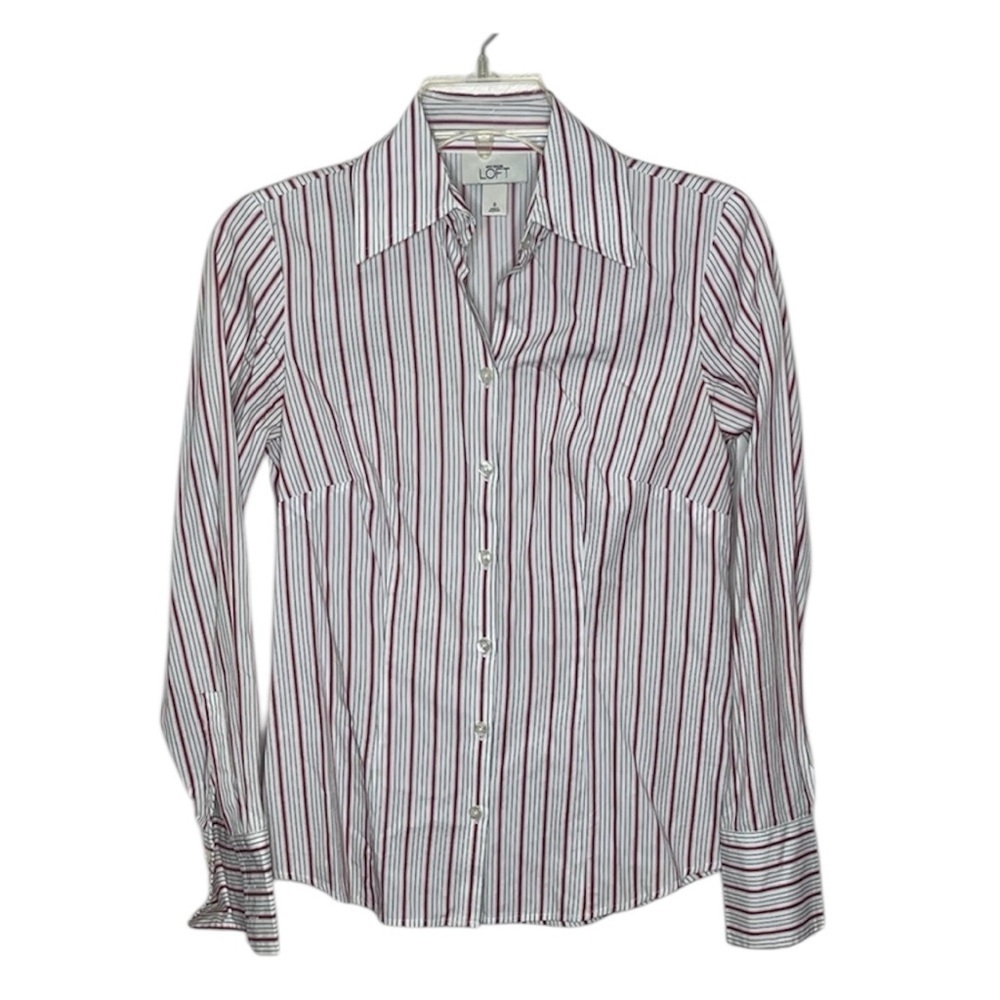 ❤️ LOFT Red and White Striped Blouse Size 0